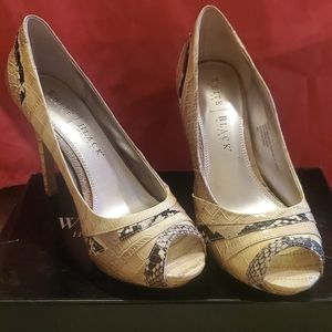 White House Black Market snake print peep toe heels
